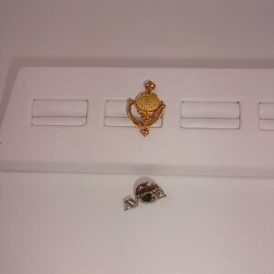 2 Vintage Avon Calling Brooches Gold Silver Tone Scarf Pins Heart Door Knocker